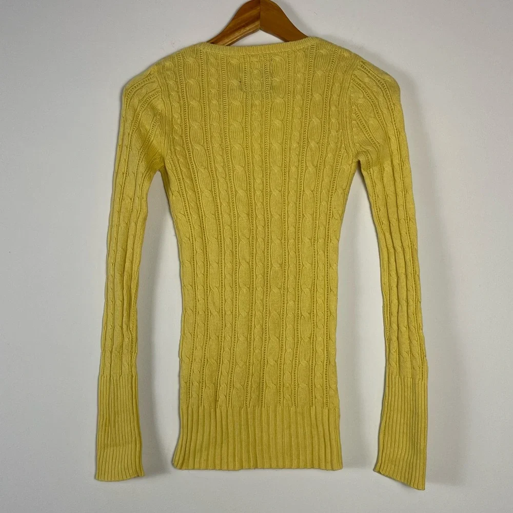 Vintage‎ Y2K American Eagle Sweater Women XSmall Cable Knit V Neck Slim Longline - Picture 6 of 10